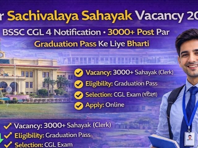 Bihar Sachivalaya Sahayak Vacancy 2026 BSSC CGL 4 Notification 3000+ Post Par Graduation Pass Ke Liye Bharti