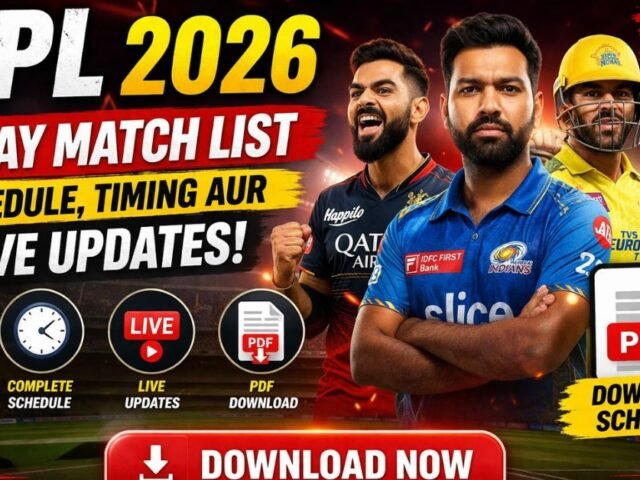 IPL 2026 Today Match List PDF Download Schedule Timing Aur Live Updates