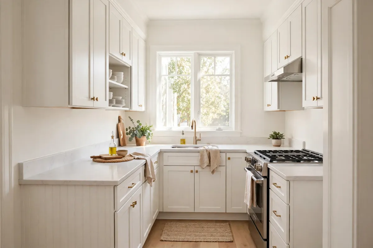 Small kitchen decor idea: Paint Everything Warm White