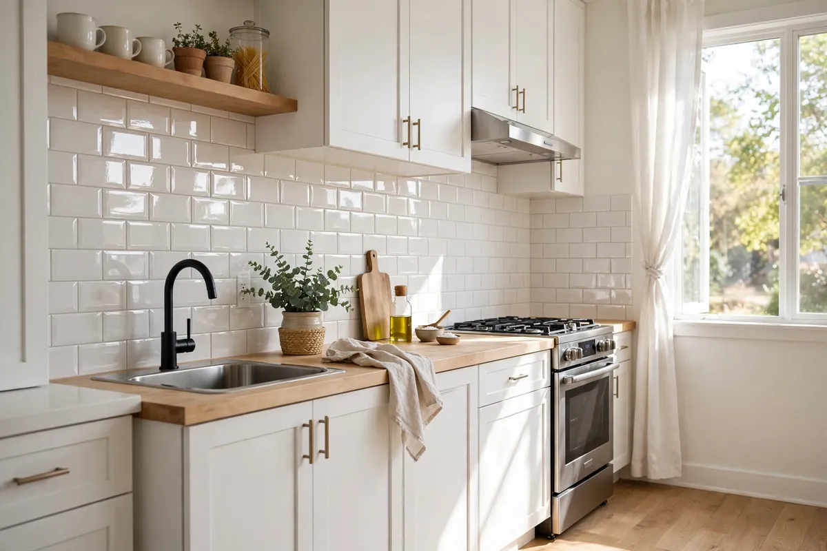Small kitchen decor idea: Choose a Glossy Subway Tile Backsplash