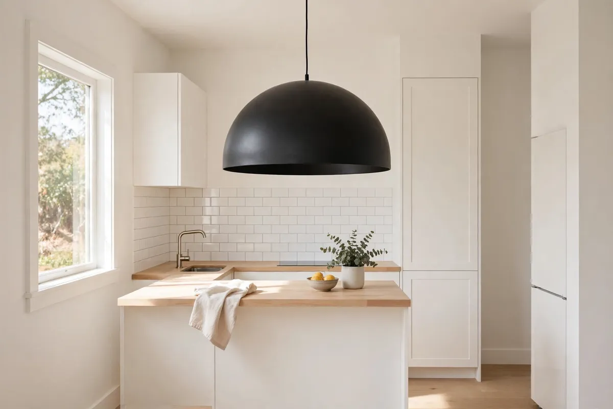 Small kitchen decor idea: Hang One Statement Pendant, Not Three Smalls