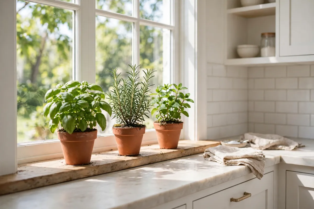 Small kitchen decor idea: Grow Herbs on the Windowsill