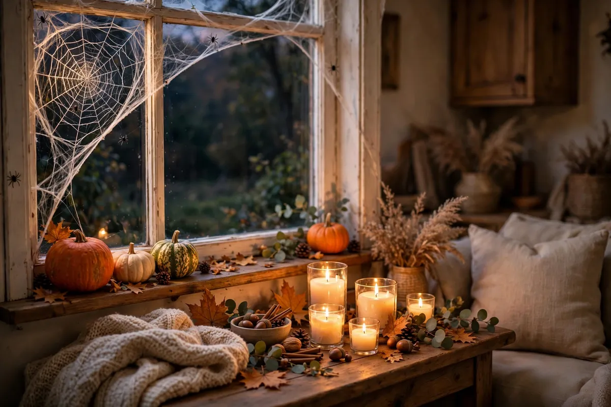 Halloween decor idea 7: The Spiderweb Window (5 Minutes, Tops) — cozy American home Halloween decoration photo