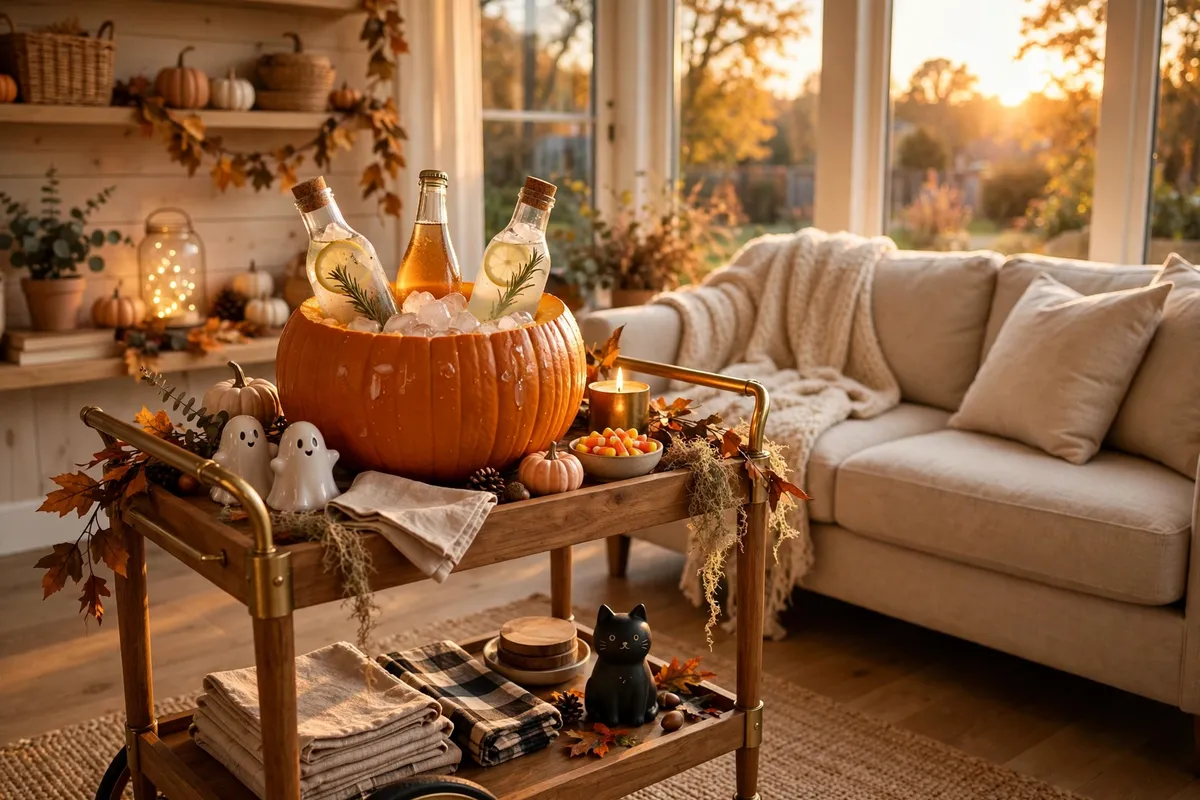 Halloween decor idea 11: The Pumpkin Ice Bucket Trick — cozy American home Halloween decoration photo