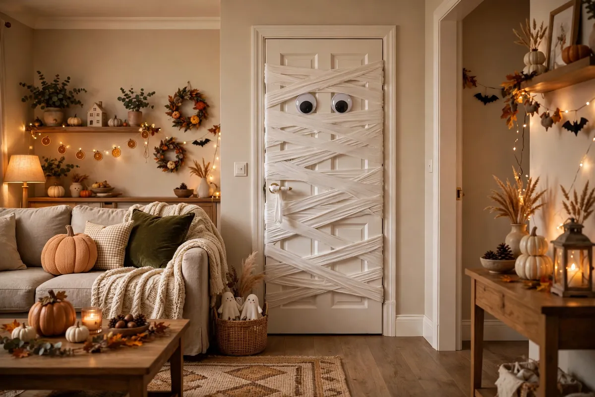 Halloween decor idea 16: The Mummy Door Kids Lose Their Minds Over — cozy American home Halloween decoration photo