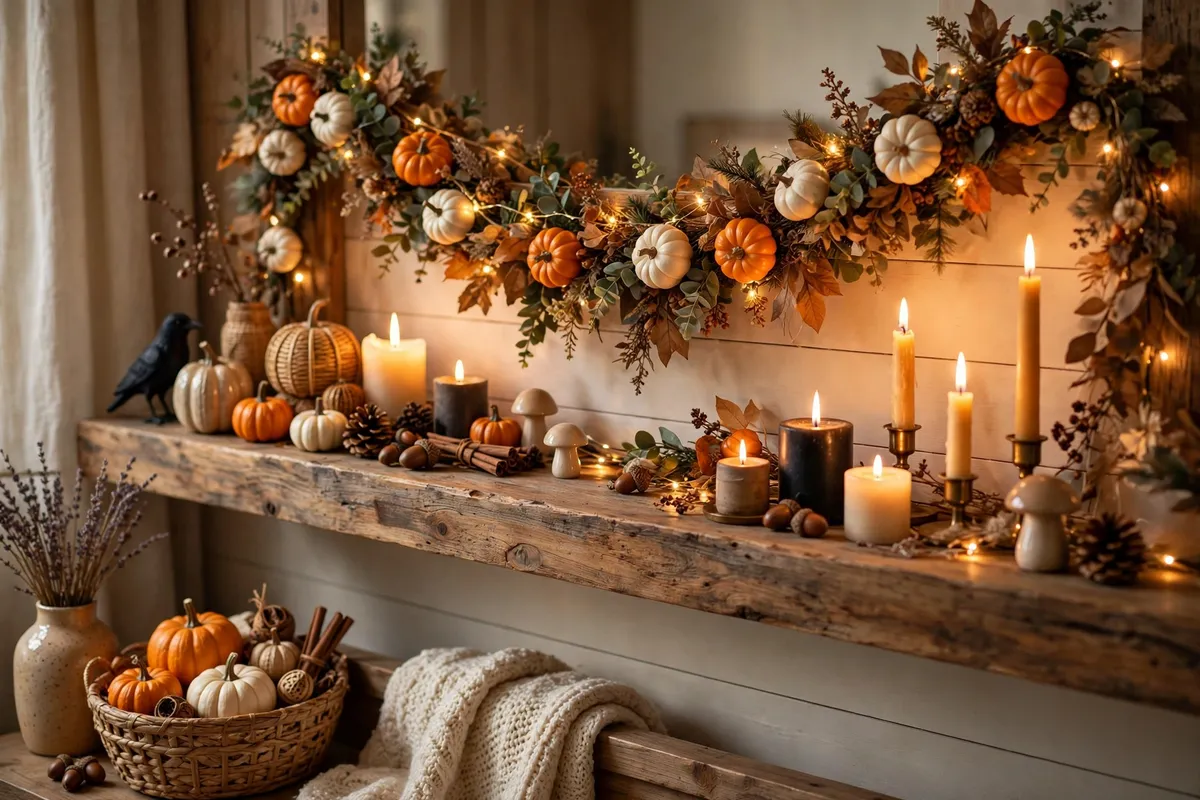 Halloween decor idea 17: The Pumpkin Fairy-Light Garland — cozy American home Halloween decoration photo