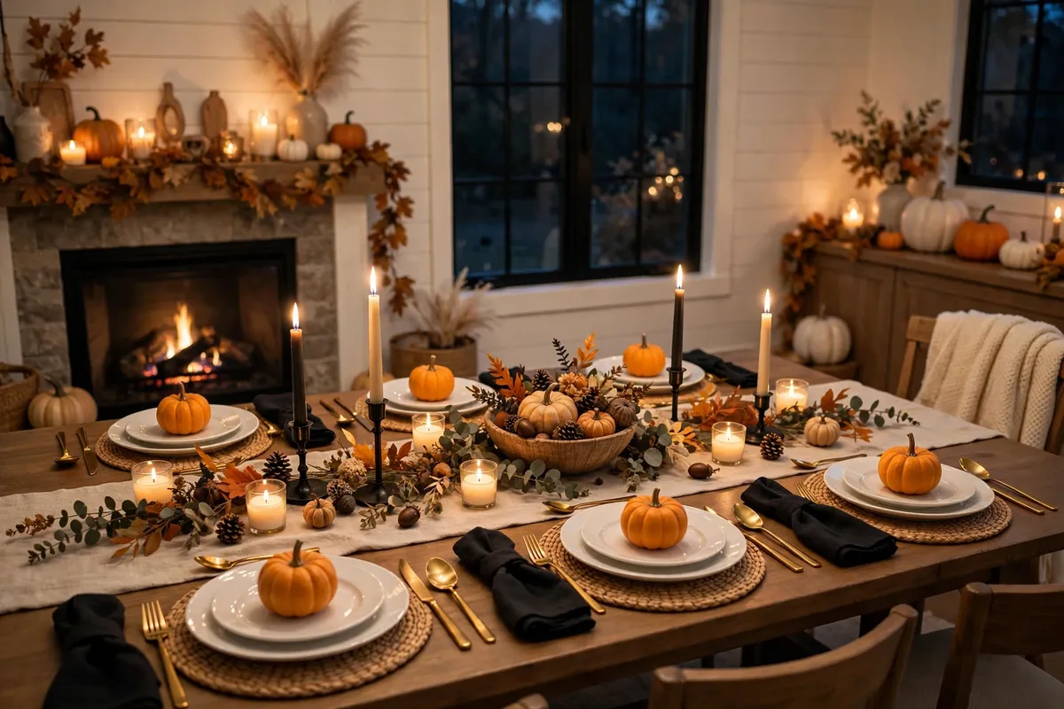 Halloween decor idea 22: Mini Pumpkin Place Settings — cozy American home Halloween decoration photo