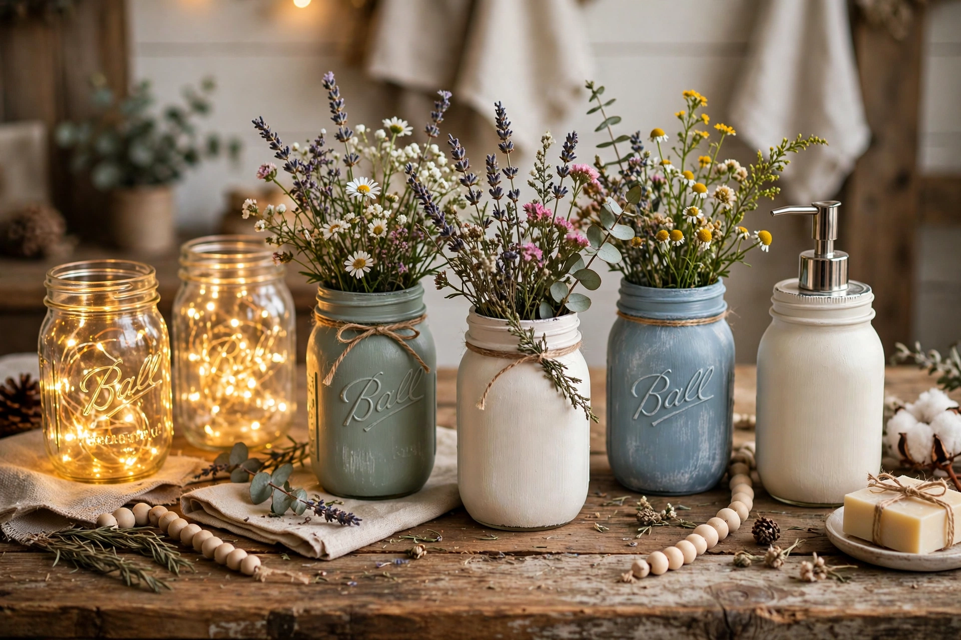 Easy mason jar crafts transformed into beautiful home decor pieces