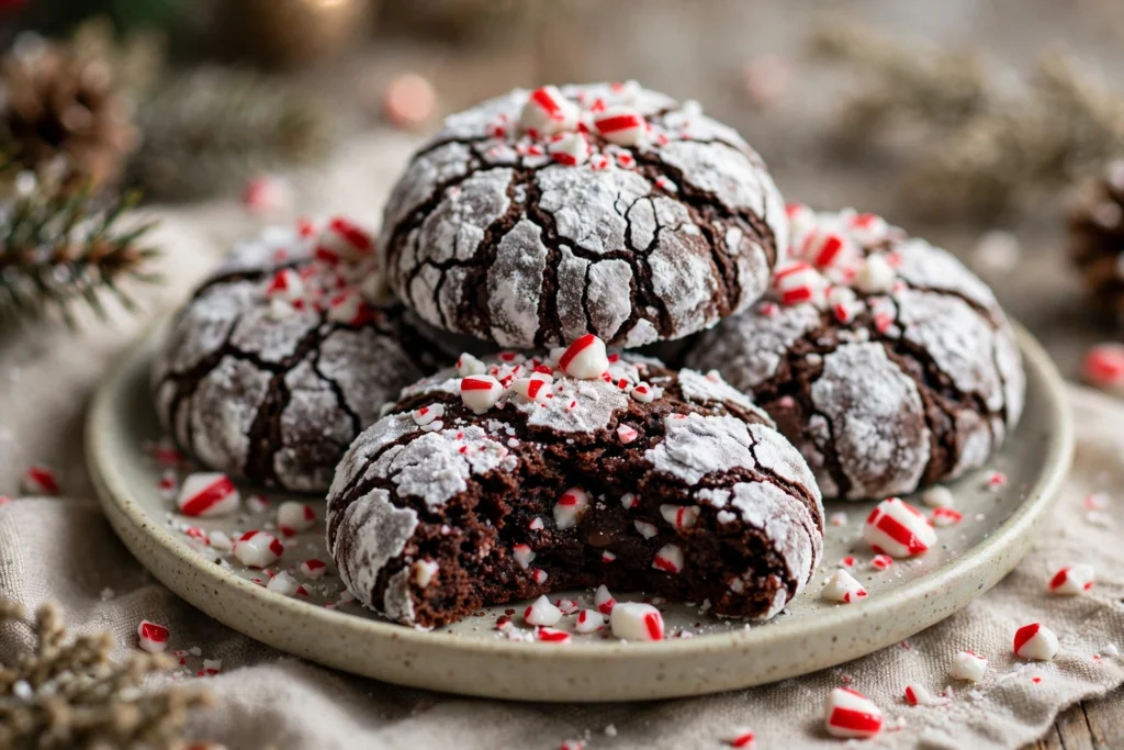Peppermint Chocolate Crinkle Cookies