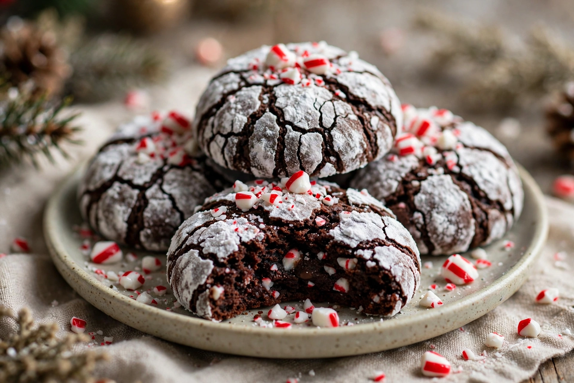 Peppermint Chocolate Crinkle Cookies